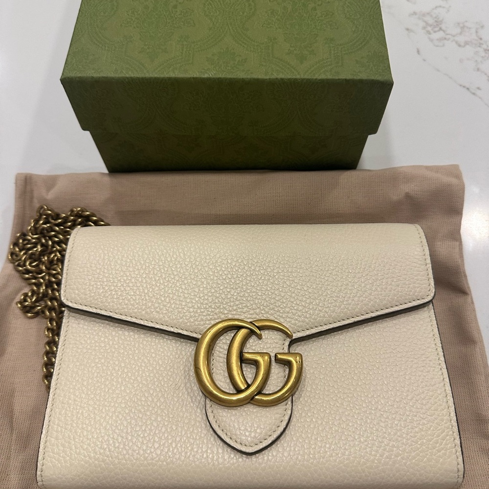 Gucci GG Marmont Cream Wallet on Chain